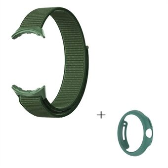 Voor Google Pixel Horloge Nylon Sportband Loop Polsband Horlogeband met Cyaan PC Holle Bumper Frame