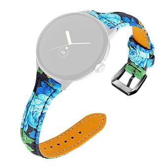 Voor Google Pixel Watch Flower Pattern lederen horlogeband vervangende band met zwarte connector