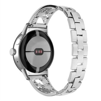 Voor Google Pixel Horloge Strass Decor Pruim Ontwerp Polsband 304 Roestvrij Steel Afneembare Horloge Band Armband - Zilver