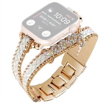 Voor Apple Watch Series 8 7 41mm / Series 6 5 4 SE SE (2022) 40mm / Series 1 2 3 38mm Leder+metalen horlogebandje met strass