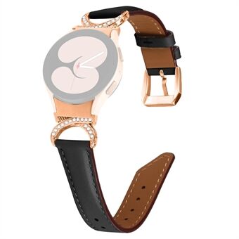 Voor Samsung Galaxy Watch 5 / Watch 4 40 mm / 44 mm Strass D-vormige connector Polsband Verstelbare gesplitste lederen band met roségouden gesp