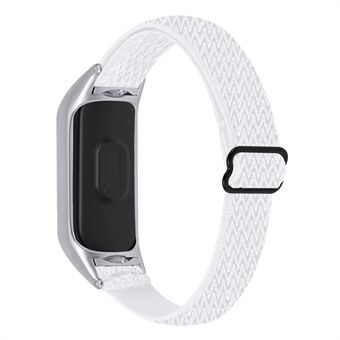 Voor Xiaomi Smart Band 8 Gevlochten Solo Loop Watch Band Rekbare nylon elastische bandjes met zilveren horlogekast