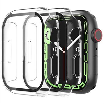 2 stuks krasvaste 2-in-1 pc horlogeframe cover met gehard glas screenprotector voor Apple Watch Series 7 41mm