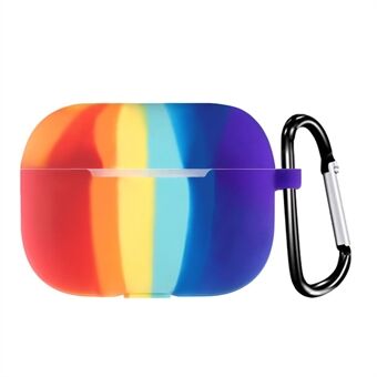 Regenboogpatroon siliconen oortelefoonhoes met hangende gesp voor Apple AirPods Pro