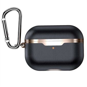 Voor Apple AirPods Pro PU Leer Gecoate TPU Anti-drop Oortelefoon Case Splittable Beschermhoes met Karabijnhaak: