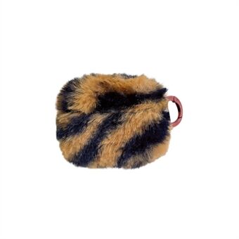 Voor Apple AirPods Pro Luipaard Print Faux Fur Coated TPU Bluetooth Oortelefoon Cover Anti-drop Beschermhoes met Ring Gesp