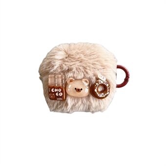 Voor Apple AirPods 3 Fluff + TPU Cover Cartoon Beer / Donut / Chocolade Bluetooth Oortelefoon Beschermhoes met haak