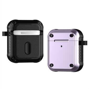 Voor Apple AirPods met oplaadcase (2016) / (2019) / AirPods met draadloze oplaadcase (2019) Tweekleurige PC+TPU-oortelefoonhoes Anti-drop-cover met karabijnhaak