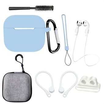 Voor Apple AirPods 3 Siliconen Beschermhoes Anti-verloren Touw Opknoping Gesp Oorhaak 8-in-1 Accessoires Kit