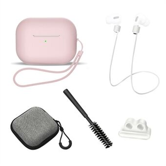 6 stks / set voor AirPods Pro 2 siliconen beschermhoes + anti-verloren touw + opbergtas + borstel + horlogeband oordopjeshouder + handtouw