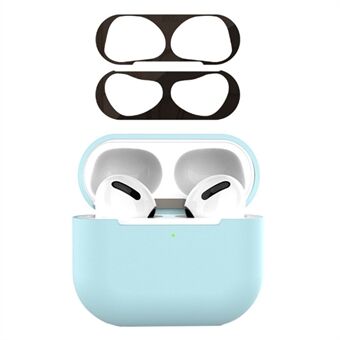 Voor Apple AirPods 3 Oortelefoon Case Siliconen Schokabsorberende Oordopjes Cover met Metalen Stofdichte Sticker Kit