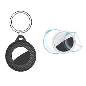 Voor AirTag Bluetooth Tracker Case Carbon Fiber PP Schokbestendige Hoes met Sleutelhanger, Beschermfolie