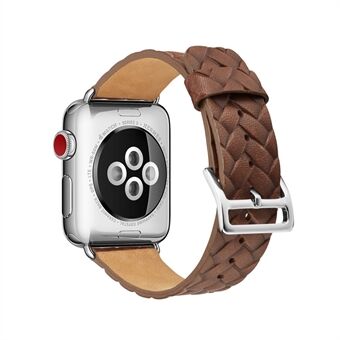 Toplaag rundleder bedrukt geweven patroon horlogeband vervanging voor Apple Watch Series 5 4 40mm, Series 3/2/1 38mm