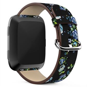 Echt lederen horlogeband met pioenpatroon, lengte: 122 + 83 mm voor Fitbit Versa