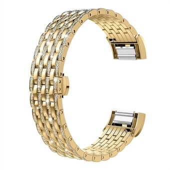 Shiny strass decor metalen horlogeband met vlindergesp voor Fitbit Charge 2.