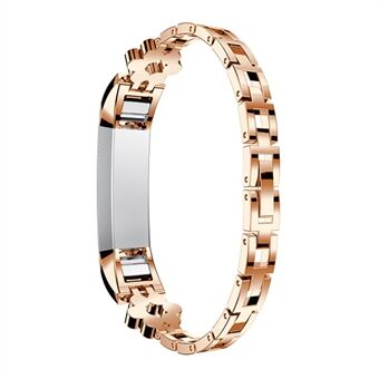 Zesbladige Flower Diamond Decor Alloy horlogeband vervanging voor Fitbit Alta