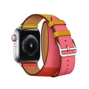 Double Tour Contrast Color lederen horlogeband voor Apple Watch Series 5 4 44mm, Series 3/2/1 42mm