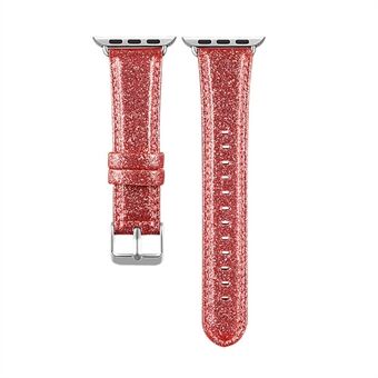 Glitterpoeder PU-leer + echt lederen horlogeband voor Apple Watch Series 5 4 44mm, Series 3/2/1 42mm