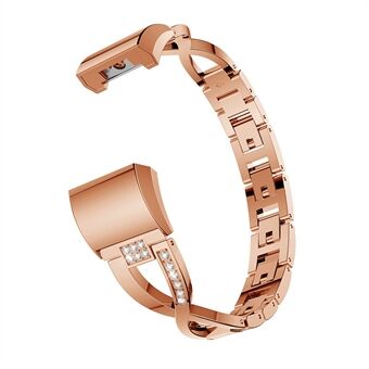 X-vorm Strass Decoratie Aluminium Horlogeband voor Fitbit Charge 2