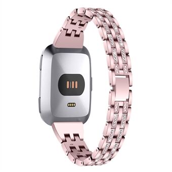 Vijf kralen dubbele rijen strass decor Steel horlogeband vervanging voor Fitbit Versa