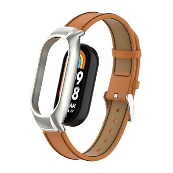 Voor Xiaomi Smart Band 8 Stiksels Microfiber lederen horlogeband vervangende band met metalen frame Caser