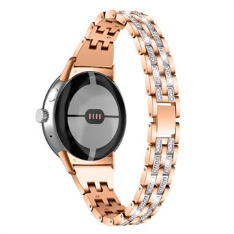 2 rijen strass decor horlogeband voor Google Pixel Watch, 5 kralen metalen polsband vervanging