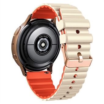 Horlogeband met horizontale strepen voor Samsung Galaxy Watch6 / Watch6 Classic / Watch 5 / Watch 5 Pro / Watch4 / Watch4 Classic , tweekleurige 20 mm siliconen band met roségouden gesp