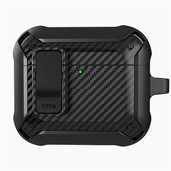 Voor AirPods 4 Bluetooth Oortelefoonhoesje Koolstofvezel Textuur TPU+PC Anti-Val Hoesje met Gesp