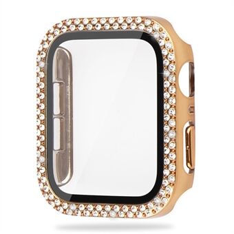 Voor Apple Watch Series 8 45mm Dubbele Strass Decor Beschermhoes Hard PC Bumper Frame met Gehard Glas Screen Protector: