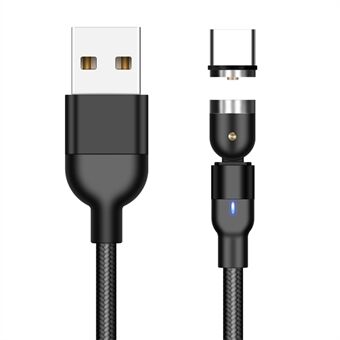 2 m 2A USB naar Type-C nylon gevlochten draaibare connector Magnetische adsorptiekabel met LED-indicator