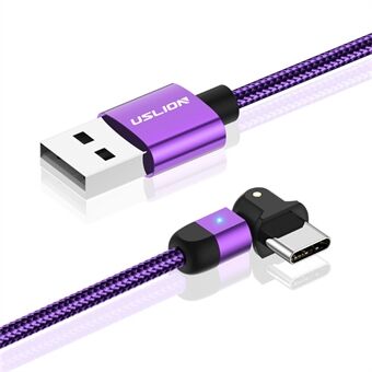 USLION 3A USB naar Type-C 180 ° roterende elleboog snellaaddatakabel, 2M