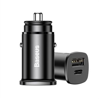 BASEUS PPS BS-C15C Slimme Auto-oplader Type-C PD + USB Snelladende Auto-adapter - Zwart