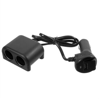 OLESSON nr. 1641 120W 12V/24V 1 naar 2 Aansluitingen Auto Sigarettenaansteker Splitter met één USB-poort - Zwart