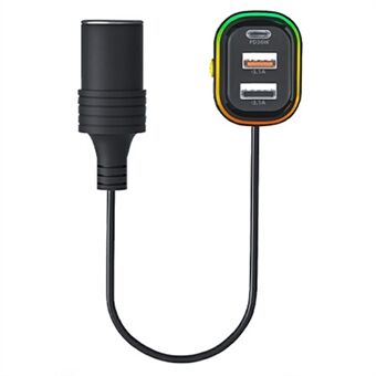 YQ9 Type-C + Dubbele USB Auto Voor- Achterbank Sigarettenaansteker Oplader voor 12-24V Voertuigen