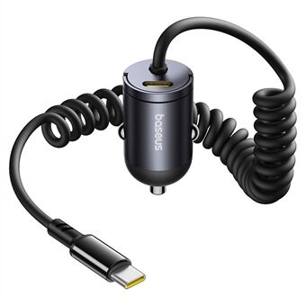 BASEUS Tiny Star Mini Autolader PD 30W Snellader USB-C Adapter met Type-C Spiraalkabel - Zwart