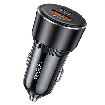 YESIDO Y64 50W USB+Type-C Dubbele Poort Autolader Snelladende Sigarettenaansteker Adapter