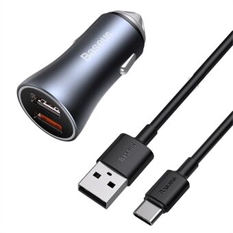 BASEUS Gouden Connector Pro Dual USB Snellader Autolader 40W [met USB naar Type-C Datakabel]