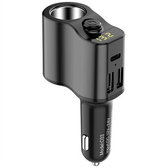 C03 3.1A Dual USB + Type-C Car Charger Voltage Detection Cigarette Lighter Socket Charge Adapter