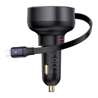 BASEUS Enjoyment Pro 55W Type-C Poort Autolader met Ingebouwde Intrekbare iP-kabel - Zwart