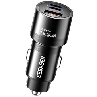 ESSAGER PD 45W Snellader Aluminium Legering Type-C+Ip+USB-A 3-poorts Autolader Adapter