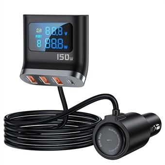 TOOCKI TQ-CC32 150W Autolader Adapter Multi-Port Telefoon Hub met LCD Digitale Display