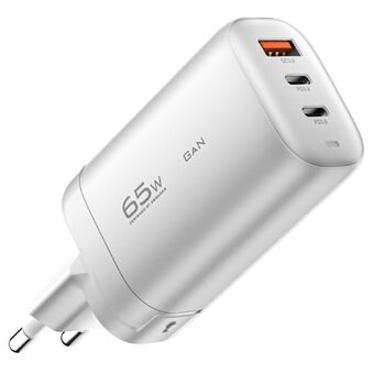 ESSAGER 65W GaN Travel Charging Dock Power Adapter 3-Output Type-C+ USB-A EU Plug Wall Charger [met CE-certificaat] voor tablets/smartphones