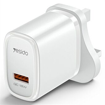 YESIDO YC85 UK Stekker 18W Enkeling USB Poort Wandlader Telefoon Tablet Snellader Adapter