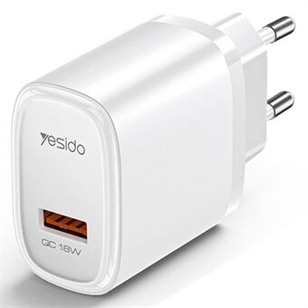 YESIDO YC66 EU Stekker Enkele USB-poort 18W Wandlader Telefoon Tablet Snel Opladen Adapter