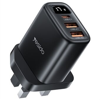 YESIDO YC86 17W Digitale Display Wandoplader 2 USB + 1 Type-C Telefoonlaadadapter, UK Plug