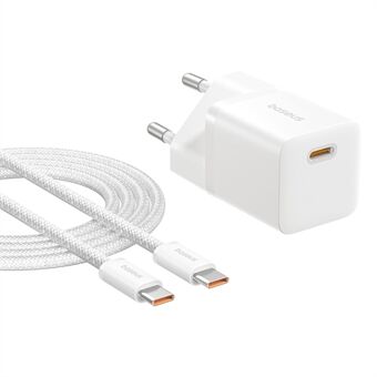 BASEUS GaN5 Snellader 25W Type-C Poort Muurlader EU Stekkeradapter (Mini), met Type-C naar Type-C Kabel