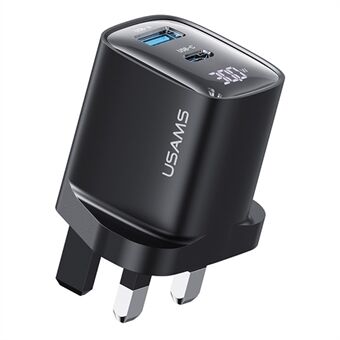 USAMS CC231 30W GaN Adapter Dual Port Snelle Wandoplader Vermogensweergave, UK Stekker