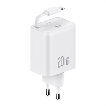 USAMS CC233 20W GaN Oplader PD3.0+QC3.0 Snel Opladen Adapter met intrekbare Type-C Kabel, EU Stekker