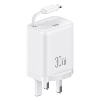 USAMS CC245 30W Snelle Wandlader GaN Stroomadapter met Uitschuifbare Type-C Kabel, UK Stekker