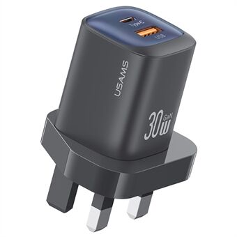 USAMS CC253 30W Dual Poort GaN Oplader Type-C + USB-A Snelladende Adapter, UK Stekker